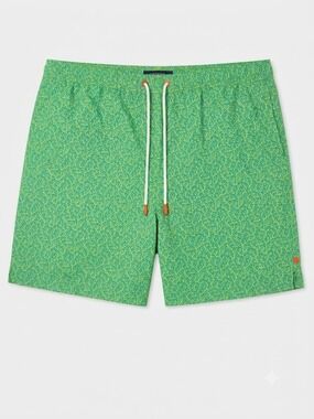 Swims Green Patterned Swim Trunks w/ White Drawstring and Orange Accents NWT XL